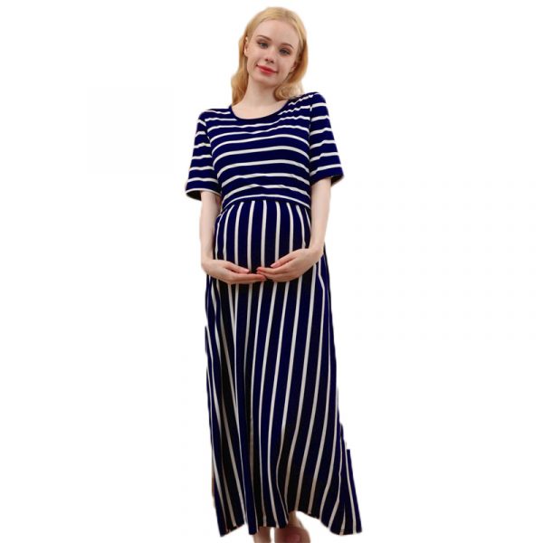 Robes d'allaitement rayées à col rond pour femmes enceintes