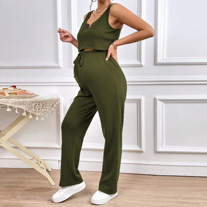 Ensemble de vêtements de maternité 2 pièces débardeurs solides et pantalons amples