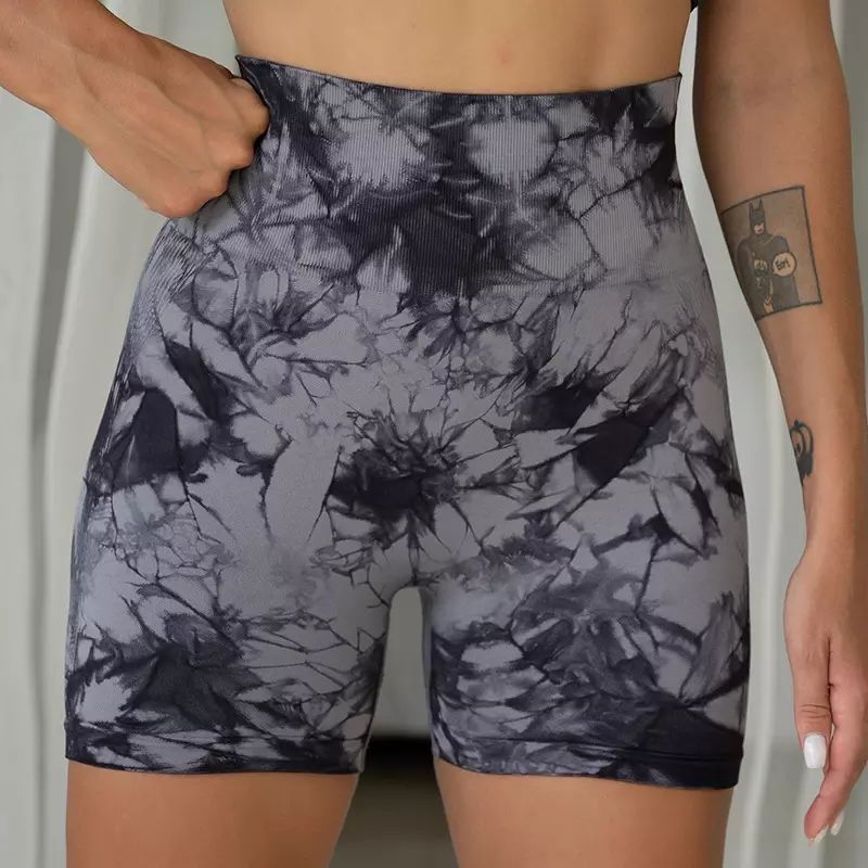 Short de sport taille haute imprimé tie-dye pour femme