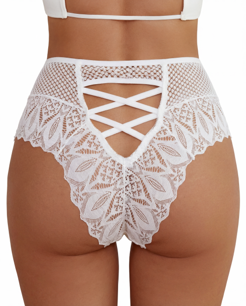 Culotte Taille Haute en Crochet Dentelle 
