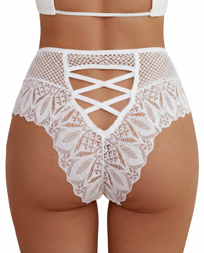 Culotte Taille Haute en Crochet Dentelle 