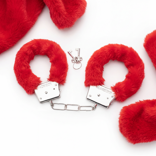 Generated with Kive.ai - propose des photos shoting de ce produit le resultat d_un shooting pro pour ce produit fais les menotes rouge Menottes Sexuelles en Métal