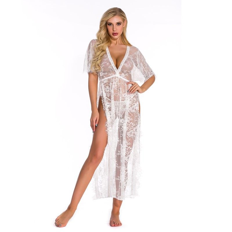 Robe de nuit sexy en dentelle et maille transparente,