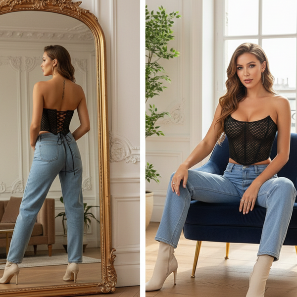 Corset Femme Sans Bretelles en Dentell