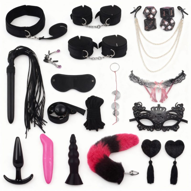 Menottes, Pinces à Mamelons, Fouet, Plug Anal & Vibrateur