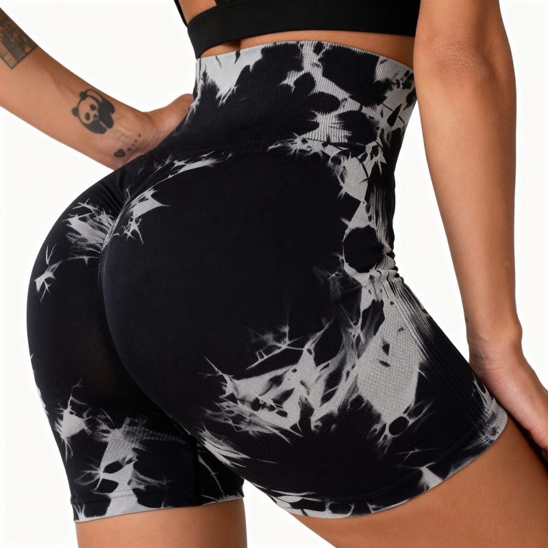 Short de sport taille haute imprimé tie-dye pour femme
