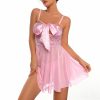 Robe Babydoll Sexy en Dentelle Transparente avec Nœud et Évider