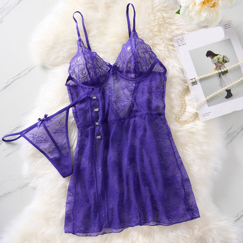 model9u Nuisette babydoll sexy en dentelle avec nœud décoratif