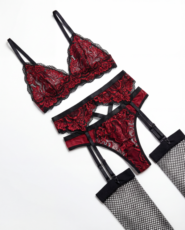 Ensemble lingerie sexy col V profond – Soutien-gorge et string