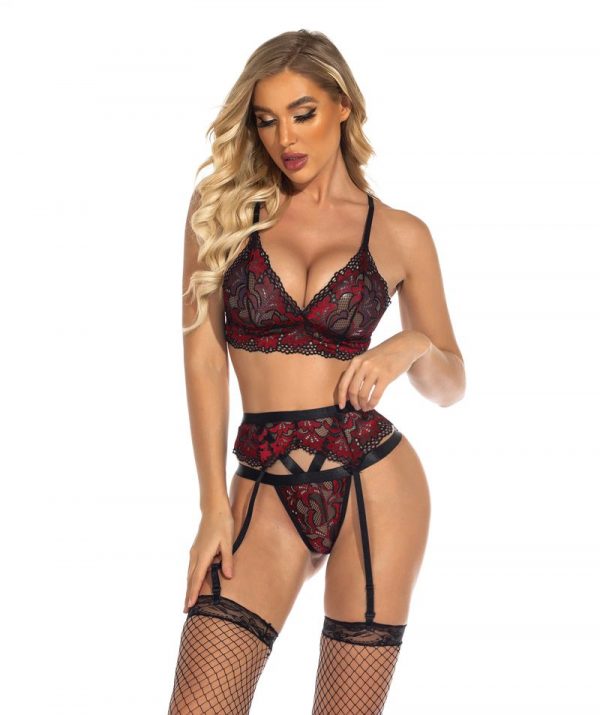 Ensemble lingerie sexy col V profond – Soutien-gorge et string