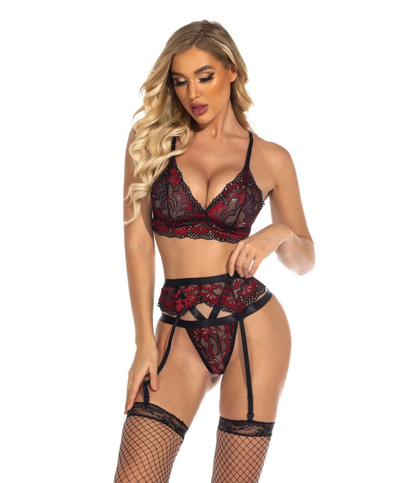 Ensemble lingerie sexy col V profond – Soutien-gorge et string