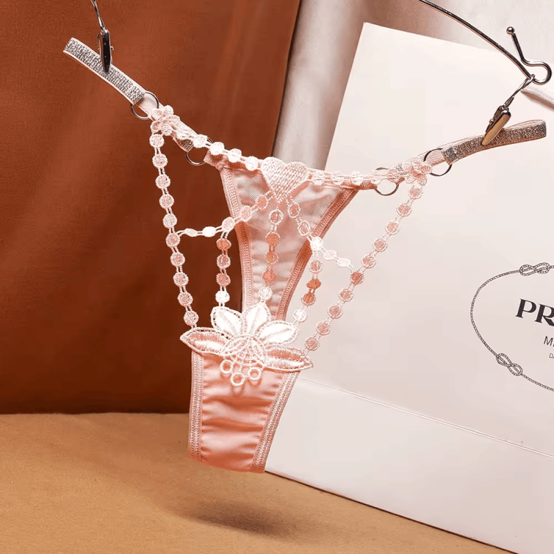 String Femme Sexy en Dentelle Brodée – Taille Basse, T-Back Transparent, Mesh Érotique