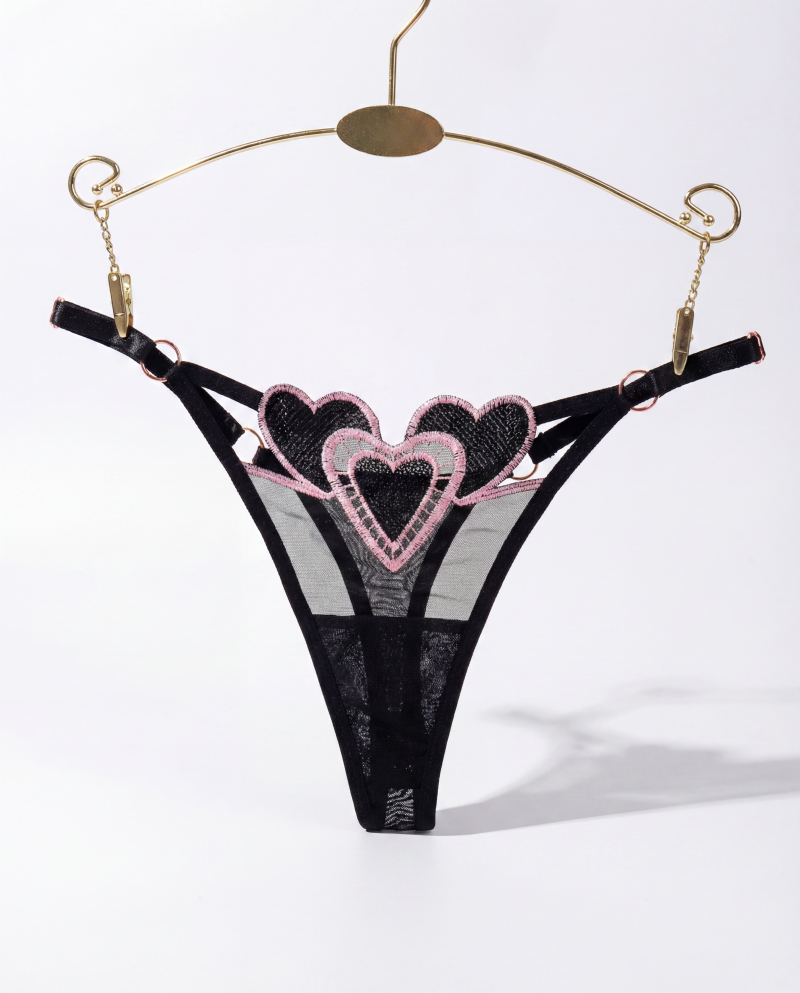 String Transparent Brodé Cœur