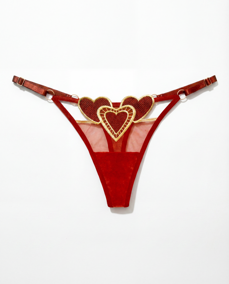 String Transparent Brodé Cœur